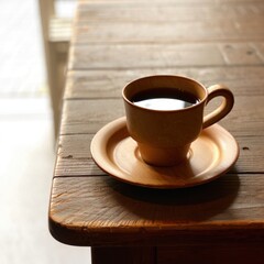 Fototapeta premium Wooden Coffee Cup on Rustic Table