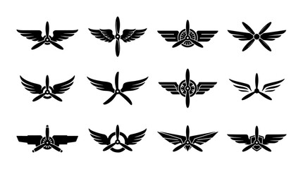 vector airplane propeller symbols set on white background © Tareq