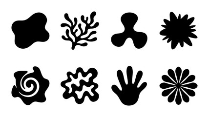 8 vector icons including coral reef shape spiral design handprints flower motifs abstract forms © Tareq