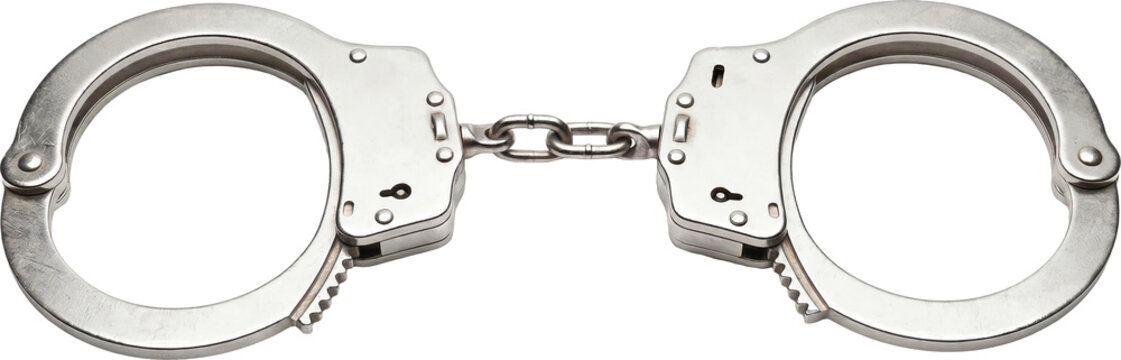 Metal handcuffs isolated transparent background police arrest restraint security equipment
