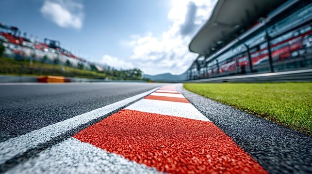 Empty modern racing circuit track with grandstands