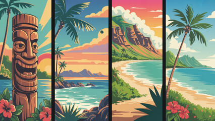 Obraz premium Tropical beach scene with palm trees