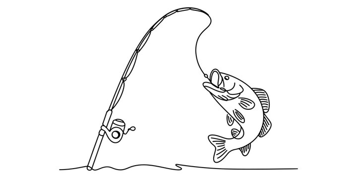 A fish jumping on a fishing rod hook line illustration Vector, illustration