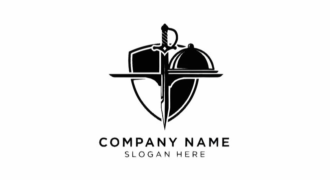 Shield Sword and Food Cloche Logo Design.
