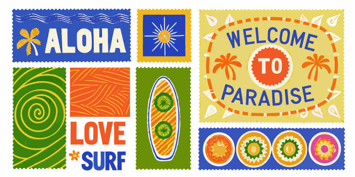 tropical themed stamps with vibrant colors and playful designs high quality professional detailed modern elegant