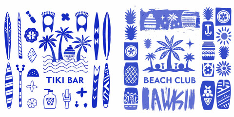 Fototapeta premium tropical beach elements in blue vector illustration on white background high quality professional detailed modern