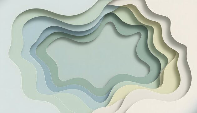 Abstract layered organic shapes with soft pastel colors creating a sense of depth and fluidity