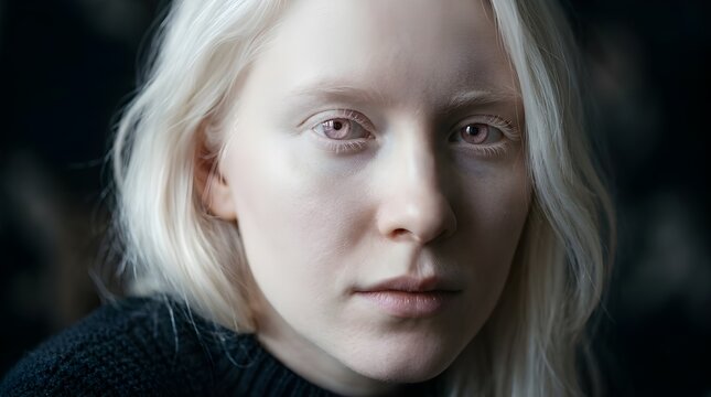 Macro portrait of woman with albinism and rosy eye tones