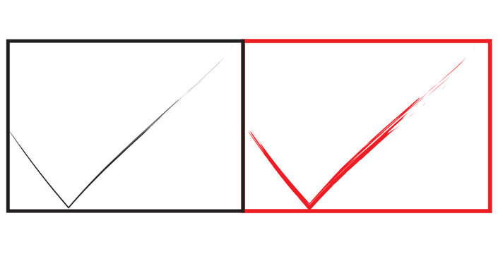 Check mark symbols set isolated on white background with black and red color strokes.
