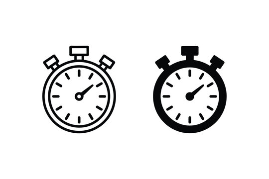 Stop watch icons including timer, chronometer, countdown, time tracking symbols in clean flat style for modern interface design