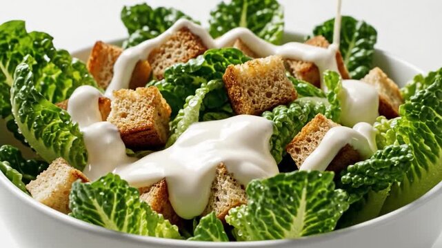 Fresh Caesar Salad With Croutons And Dressing