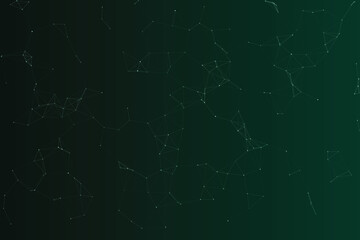 Fototapeta premium Abstract network of interconnected white nodes and lines on dark teal gradient background technology