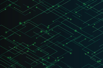 Obraz premium Abstract network of intersecting green lines and nodes on dark background, technology data