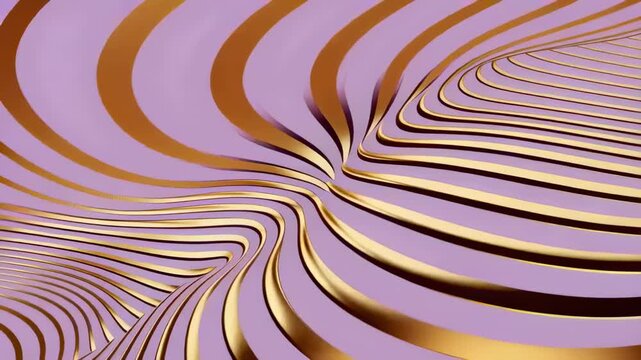 Animating gold ribbons with S-twist and droplet rippling on lavender base, revealing highlights