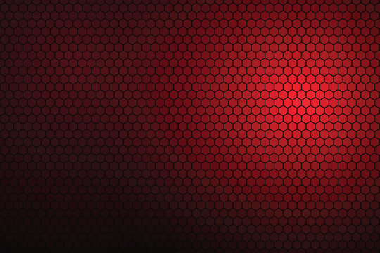 Dark red hexagonal grid with gradient light effect honeycomb pattern