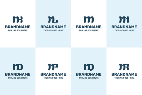 Letters MK ML MM MN MO MP MQ MR Monogram Slant Logo Set
