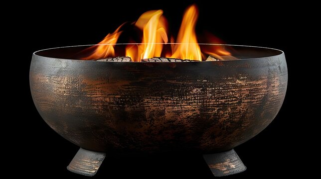 Embrace the night's warmth! Firepit glowing on a black background, a beacon of comfort. Dive into the cozy evening ambiance. Share the firelit tranquility!