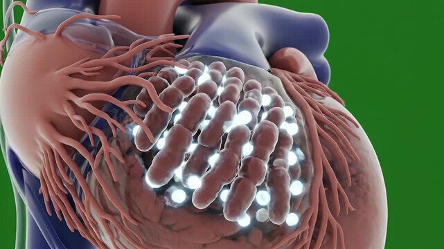 Photorealistic CGI Animation of Stem Cell Therapy Injection Targeting Heart Tissue with Bright Particle Interaction
