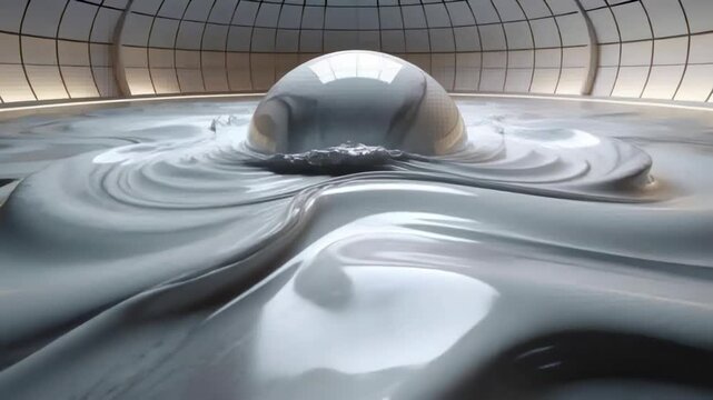 Rising reflective surface forming central dome after skylight reflection shifting in tiled chamber