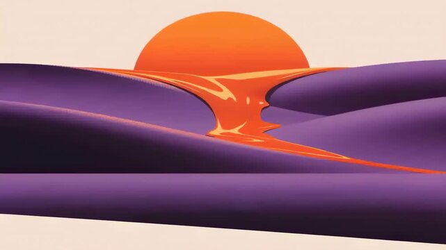 Starting as rivulet, half sun pouring molten orange liquid down purple dunes, creating highlights