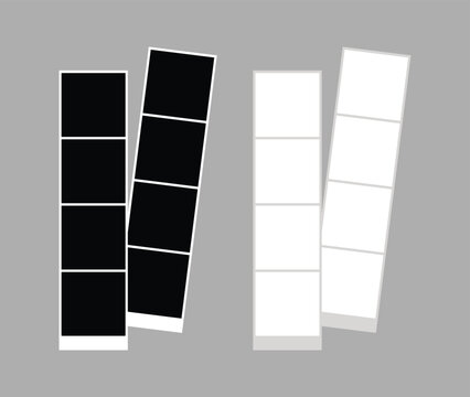 Photobooth Film Strip Template Set with Blank Vertical Frames in Black and White Vector Set
