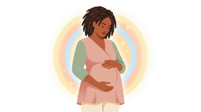Pregnant Woman Holding Baby Bump Flat Vector Illustration