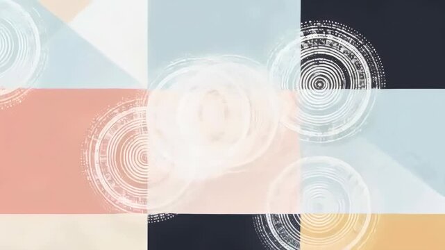 Playback starting, circular motifs and b or w spiral moving across 3x3 grid to brighten center
