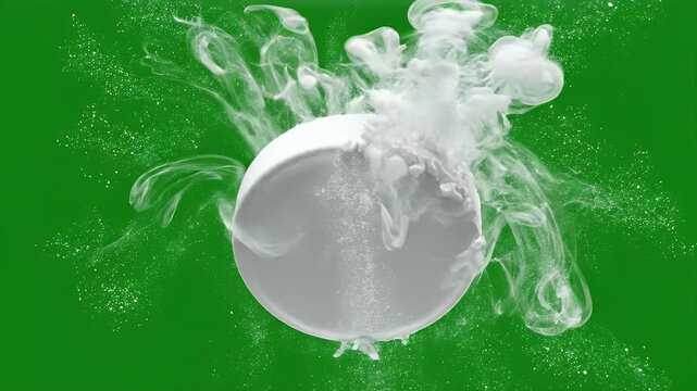 Photorealistic CGI of Aspirin Tablet Dissolving in Water with Vibrant Green Background