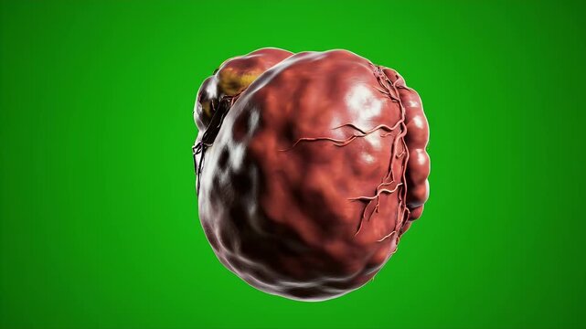 Photorealistic CGI Render of Human Stomach Cancer Tumor Isolated on Vibrant Green Background