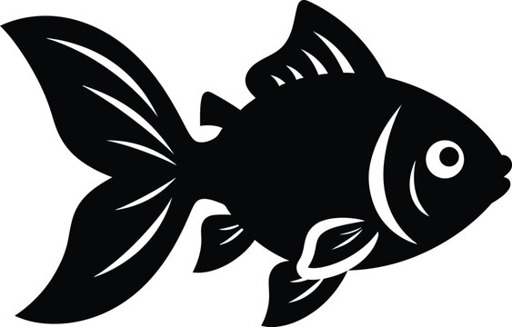 Black silhouette of a goldfish isolated on transparent background simple aquatic illustration