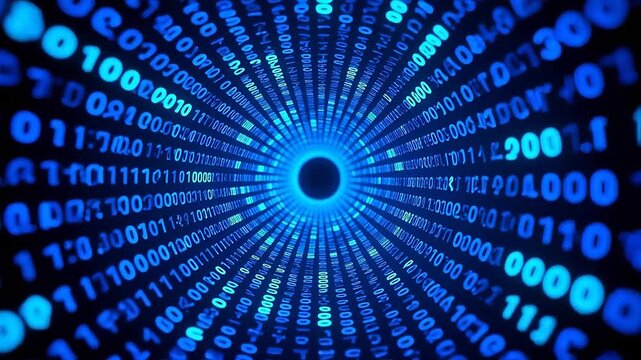 Blue binary tunnel with glowing center