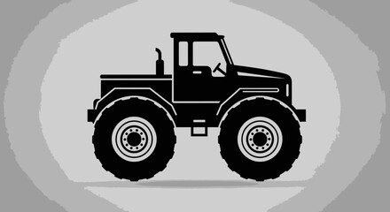 Silhouette illustration of a large, heavy-duty monster truck with oversized wheels on a grey background. © ZAENAL