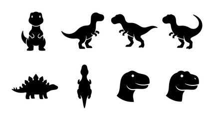 Dinosaur silhouette vector collection, black prehistoric animal icons, set of 8 tyrannosaurus rex and stegosaurus shapes for kids design © Sadia
