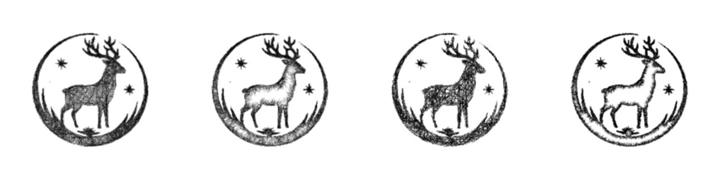 Sketch reindeer logo design set