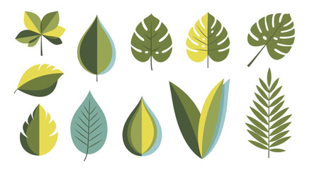 Collection of Diverse Green and Yellow Leaves Vector Art. © Enggal