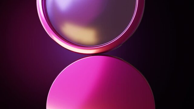 3d animated geometric background of spinning glass circle. Rainbow colors reflection glass. Abstract glass effect and circle motion movement on black background. 3d 4k seamless looped video