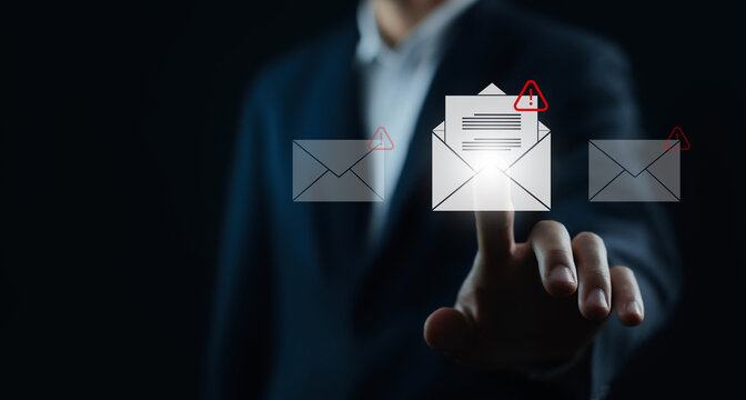 spam email notification icon, warning alert. scam business communication concept, mail danger warning