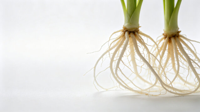 Clean white hydroponic plant roots