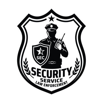 Security service badge emblem with police officer shield vector logo design