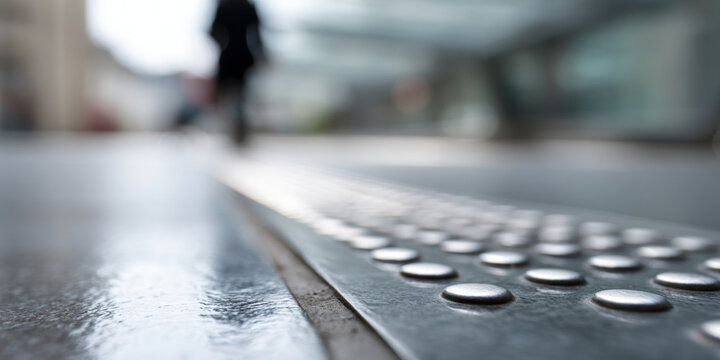 Tactile paving on urban sidewalk surface