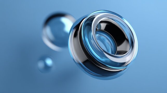 A dynamic abstract design featuring glossy blue orbs and rings.