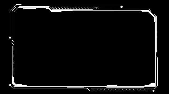 White Futuristic Square HUD Video Frame with GUI Tech Corner Lines, Screen Border Design, Transparent Alpha Channel, and 4K Sci-Fi Overlay