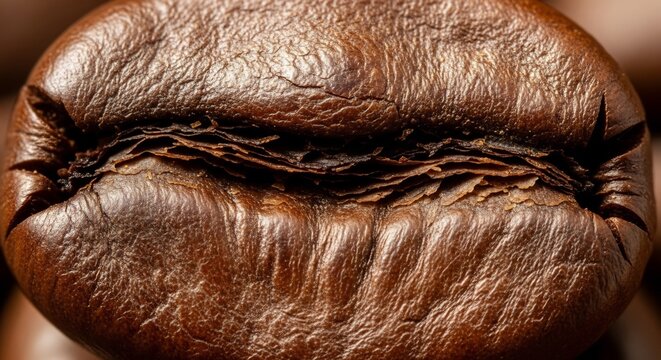 Extreme Close Up Macro Shot of a Single Roasted Coffee Bean.