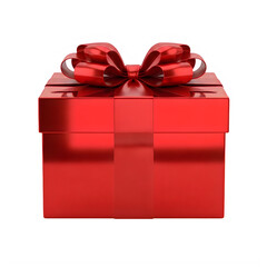 Fototapeta premium Elegant red gift box tied with a decorative bow ribbon