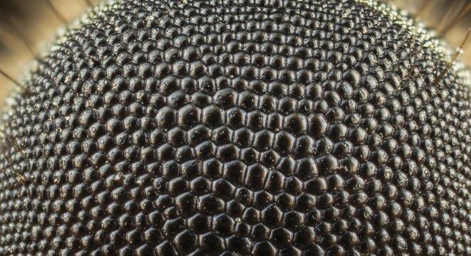 Extreme Macro Close-up of a Flys Compound Eye Showing Hexagonal Facets.