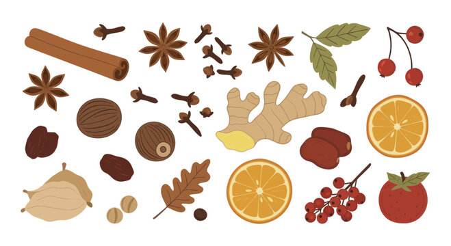 A delightful collection of aromatic spices and festive ingredients for holiday cooking.