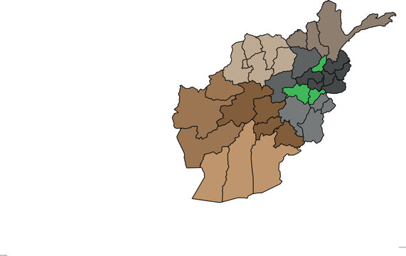 Afghanistan Political Map with Provinces &ndash; Flat Green Vector with Black Outline Borders, Editable