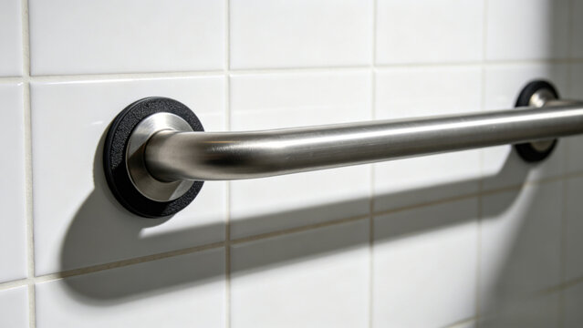 Suction cup grab bar on white tile