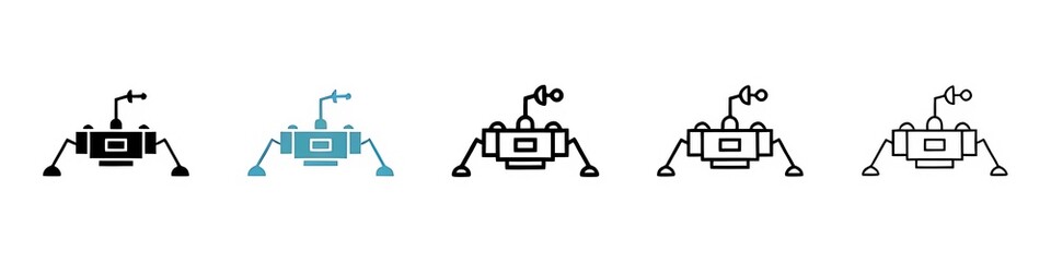 Moon lander line icon set. Space mars rover symbol for UI designs. Thin line customizable illustration. Contour symbol. Vector isolated outline drawing. Editable stroke © Lovely