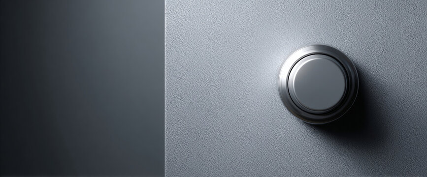 Minimalist metal doorbell on textured wall